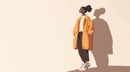 Cartoon person in contemporary Canadian multicultural fashion with Indigenous elements, minimalist style
