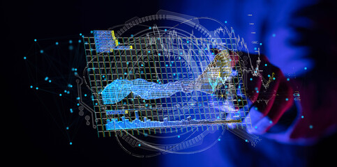 Stock photo of data analysis, digital technology, market trends, and futuristic business concepts.