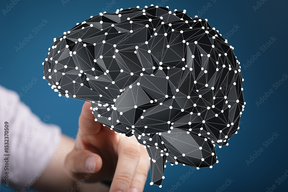 Poster abstract 3d brain model. ai, neural networks, technology concept.