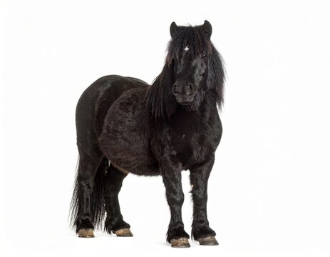 Black pony over white background, no shadow