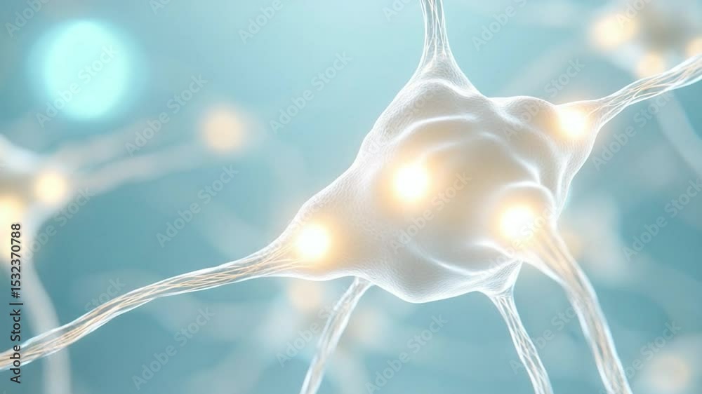 Aufkleber Neuron Network: Illuminated neuron network on a serene background, depicting the complex connections and pathways within the brain, with light representing electrical impulses.