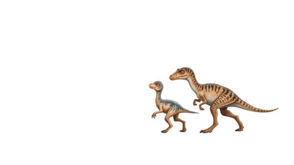 Obraz premium Deinonychus dinosaurs walking together, an adult and a baby, isolated on transparent background, perfect for educational or prehistoric themed projects