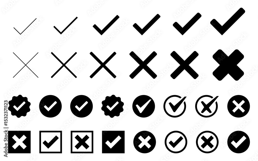 Aufkleber check mark tick cross mark icon set verified badge icons approved button set check box correct right