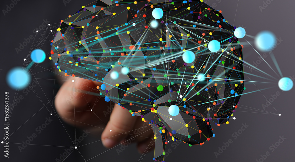 Aufkleber Abstract image of a brain with complex network connections, representing data flow and neural pathways.