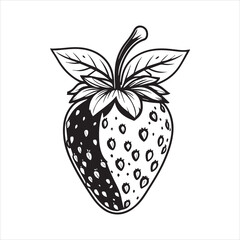 Strawberry Outline Icon Vector Illustration,Black and White Strawberry Line Drawing,Simple Strawberry Fruit Outline Design,Hand Drawn Strawberry Contour Vector,Minimal Strawberry Sketch Isolated
