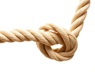 Strong knot tying two ends of rope isolated on white background