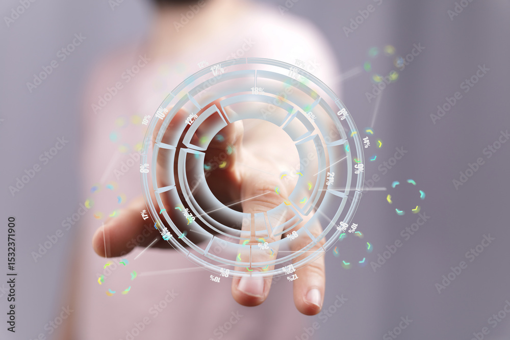 Aufkleber Hand interacting with a futuristic transparent data chart interface.  Modern technology concept.