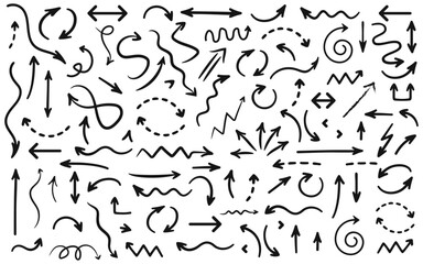 Hand drawn arrow set black white artistic arrow collection arrow vector elements brush stroke curly arrows graphic design