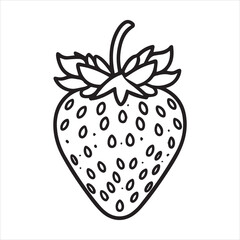 Strawberry Outline Icon Vector Illustration,Black and White Strawberry Line Drawing,Simple Strawberry Fruit Outline Design,Hand Drawn Strawberry Contour Vector,Minimal Strawberry Sketch Isolated