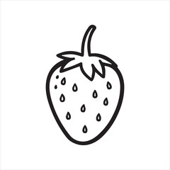 Strawberry Outline Icon Vector Illustration,Black and White Strawberry Line Drawing,Simple Strawberry Fruit Outline Design,Hand Drawn Strawberry Contour Vector,Minimal Strawberry Sketch Isolated