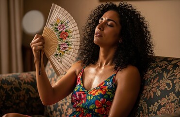 Woman Cooling Down in Heatwave Indoors