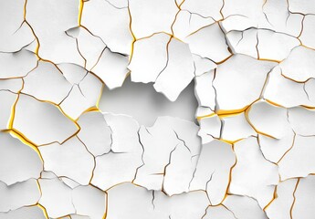 Abstract Cracked White and Gold Paint Texture Background