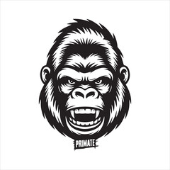 Angry Gorilla Head Vector Illustration,Cool Gorilla Face Logo Design,Fierce Gorilla Mascot Vector Art,Aggressive Gorilla Head Drawing,Wild Gorilla Face Graphic Design,Cartoon Style Gorilla Head Vector