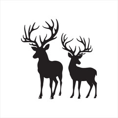 Deer Silhouette Vector Illustration,Wild Deer Antler Silhouette Design,Standing Deer Silhouette Graphic,Forest Deer Silhouette Artwork,Deer Vector Outline for T Shirt Design,Elegant Deer Silhouette