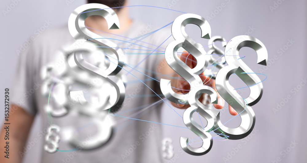 Poster abstract image of interconnected paragraph symbols, representing legal networks and connections.