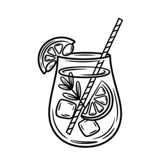 Refreshing iced drink with lemon and herbs illustration © tarek