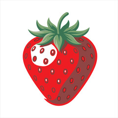 Obraz premium Red Strawberry Fruit Vector Illustration,Fresh Strawberry Clipart Isolated,Cartoon Strawberry Flat Design,Ripe Strawberry Icon Graphic,Strawberry Drawing with Green Leaves,Summer Fruit Strawberry