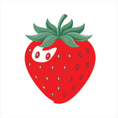 Fototapeta premium Red Strawberry Fruit Vector Illustration,Fresh Strawberry Clipart Isolated,Cartoon Strawberry Flat Design,Ripe Strawberry Icon Graphic,Strawberry Drawing with Green Leaves,Summer Fruit Strawberry