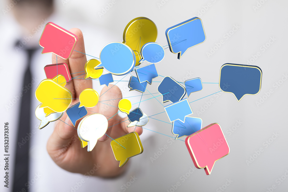 Poster Abstract image of interconnected speech bubbles, symbolizing global communication and networking.