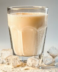 Creamy Beige Milkshake with Melting Ice Cubes