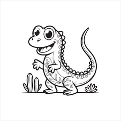 Cartoon Lizard Line Art Vector Illustration,Simple Lizard Outline Drawing for Kids,Hand Drawn Lizard Vector in Black and White,Cute Reptile Line Art for Coloring Books,Lizard Animal Outline Clipart