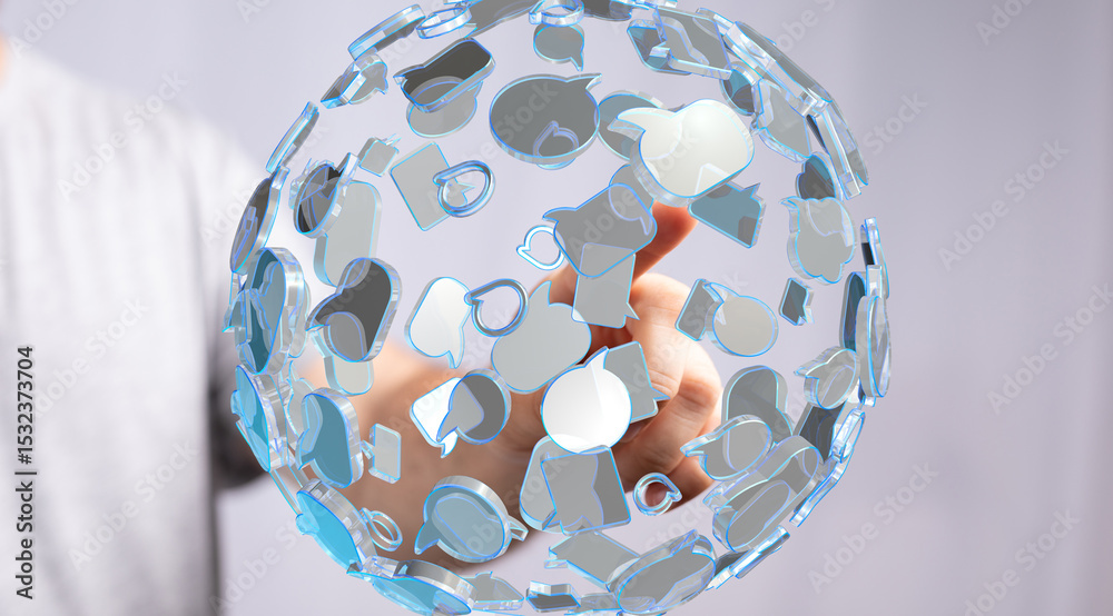 Leinwandbilder Abstract image depicting a network of interconnected communication bubbles.  Ideal for technology, social media, and global communication concepts.