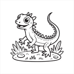 Cartoon Lizard Line Art Vector Illustration,Simple Lizard Outline Drawing for Kids,Hand Drawn Lizard Vector in Black and White,Cute Reptile Line Art for Coloring Books,Lizard Animal Outline Clipart