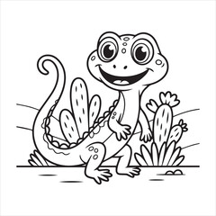 Cartoon Lizard Line Art Vector Illustration,Simple Lizard Outline Drawing for Kids,Hand Drawn Lizard Vector in Black and White,Cute Reptile Line Art for Coloring Books,Lizard Animal Outline Clipart