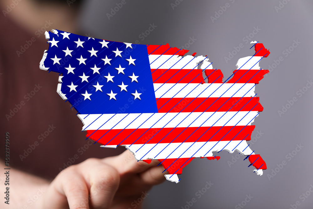 Poster patriotic image of the united states map designed with the american flag colors. perfect for indepen
