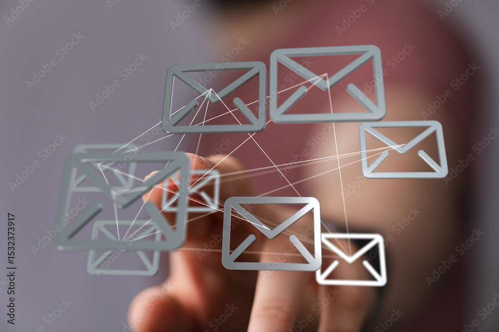 Poster Image of interconnected email icons, representing global communication and networking.