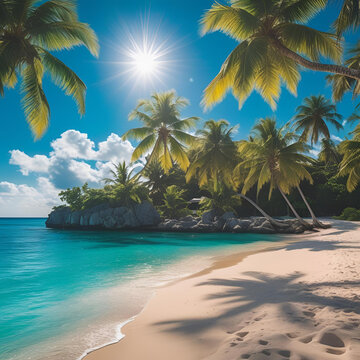 isola tropicale con palme e spiaggia