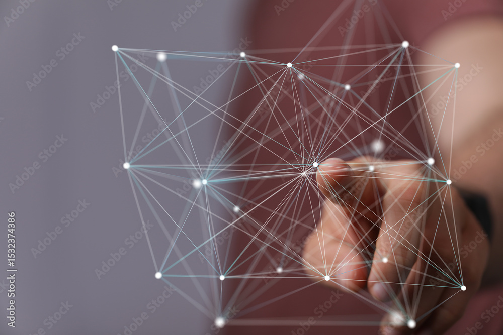 Poster Abstract image of a finger interacting with a digital network, representing connection and data flow.