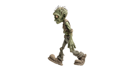 Grumpy 3D zombie character walking side view