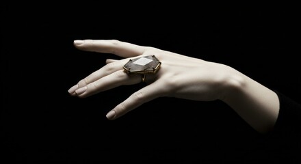 elegant aristocratic hand with ring on black background