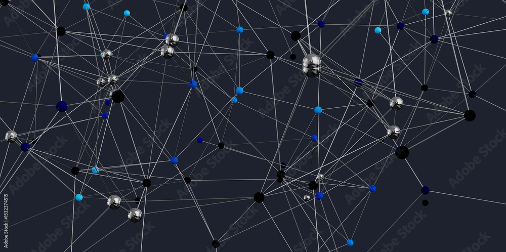 Aufkleber 3D rendering of a complex network. Ideal for tech,  globalization, and connection themes.