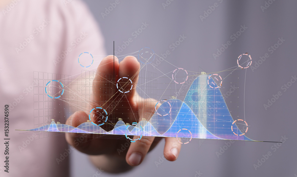 Poster seo-friendly image of person interacting with digital charts and graphs. perfect for business, finan