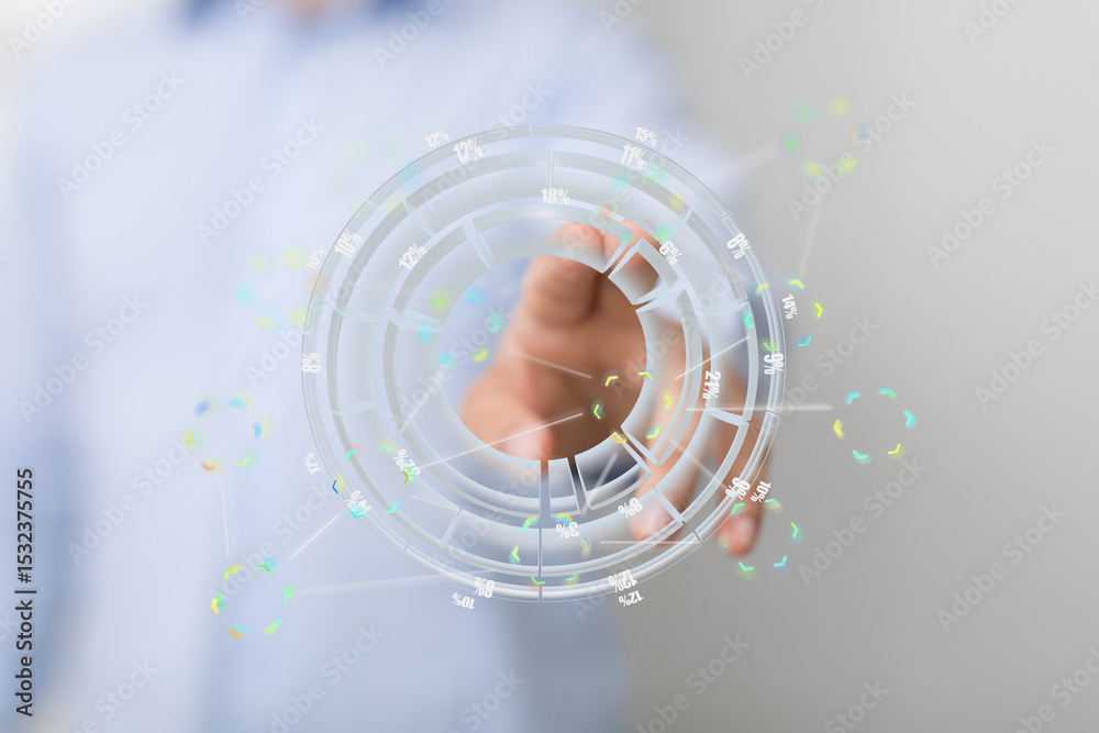 Aufkleber Stock photo of a businessman interacting with a holographic data visualization interface.