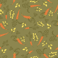 Carrots and Leaves Vector Seamless Pattern