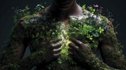Human Figure Blended with Nature in a Surreal Artistic Composition