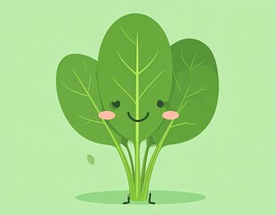 Cute Cartoon Spinach Character on a green Background
