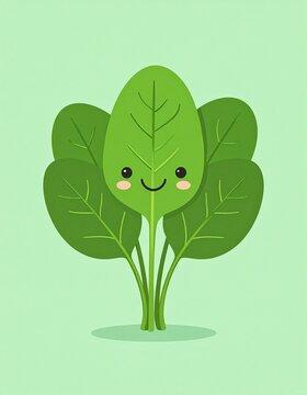 Naklejki Cute Cartoon Spinach Character on a green Background