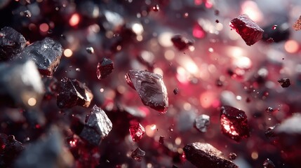 surreal 4D landscape featuring floating metallic shards suspended in a glowing, fragmented space.