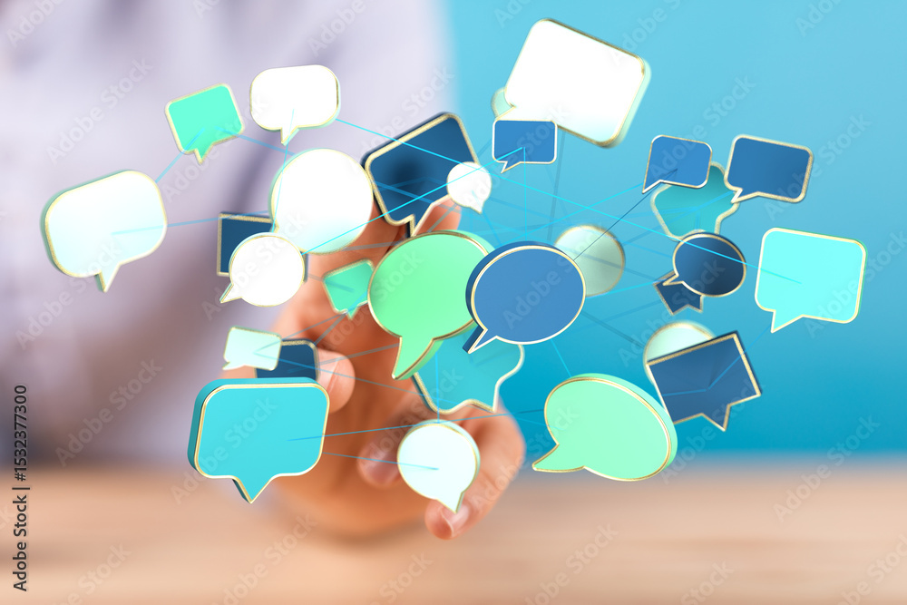 Aufkleber Abstract image of interconnected speech bubbles, symbolizing global communication and networking.