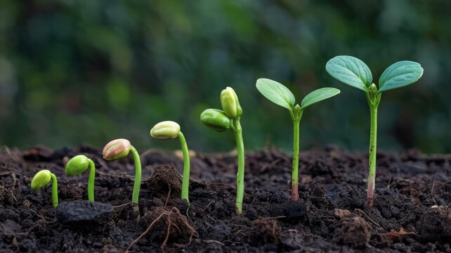 Seedling growth stages in rich soil