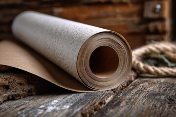 Antique Scroll Unveiled: An old scroll rests upon rustic wood, its unrolled edge hinting at tales of adventure and forgotten lore.