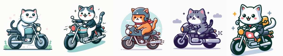 vector of a cat riding a motorbike