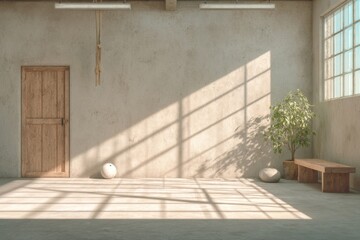 Bright and minimalistic interior of a modern space with natural light in a serene environment