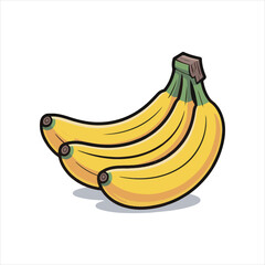Cartoon Banana Bunch Vector Illustration,Ripe Yellow Bananas in Fun Cartoon Style,Hand Drawn Banana Bunch with Bold Outline,Fresh Bananas Vector in Colorful Style,Cute Banana Fruit Bunch Isolated