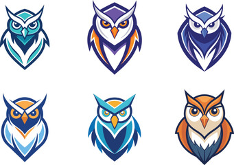 Obraz premium Six Colorful Owl Logos Perfect for Branding Design Needs a Mascot or Icon