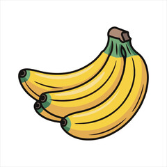Cartoon Banana Bunch Vector Illustration,Ripe Yellow Bananas in Fun Cartoon Style,Hand Drawn Banana Bunch with Bold Outline,Fresh Bananas Vector in Colorful Style,Cute Banana Fruit Bunch Isolated